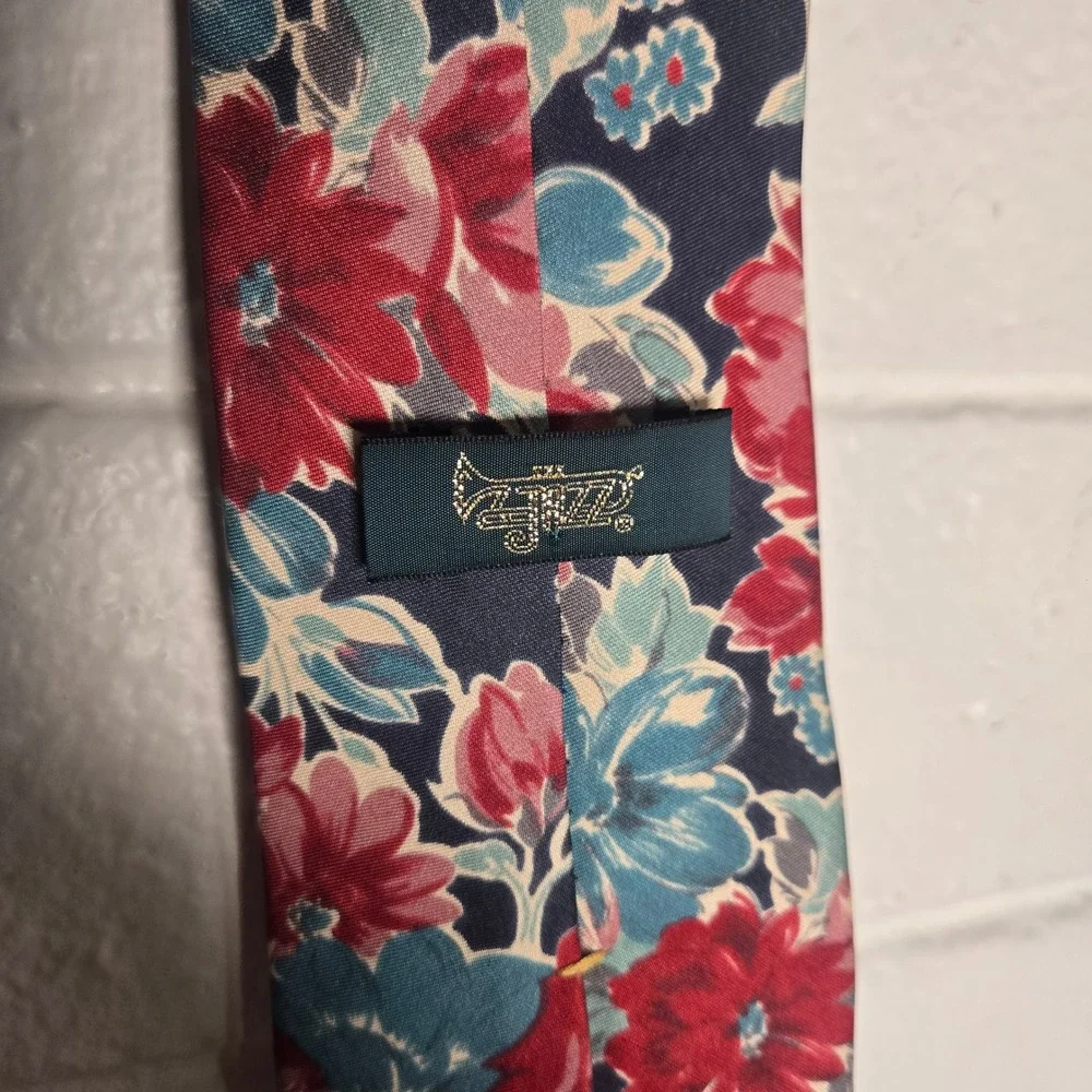 Vtg‎ Jazz Floral Necktie 57x3.5 Multicolor Garden Flower Print Silk Classic Tie